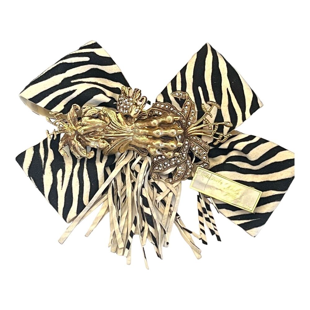 Vintage 1980s Kirks Folly Hair Barrette Zebra Print Floral - 1D